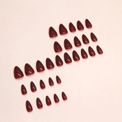 N-137 - Dark Maroon - Press On Nail Set Of 24 - Free 24 Pcs Sticker Sheet Included