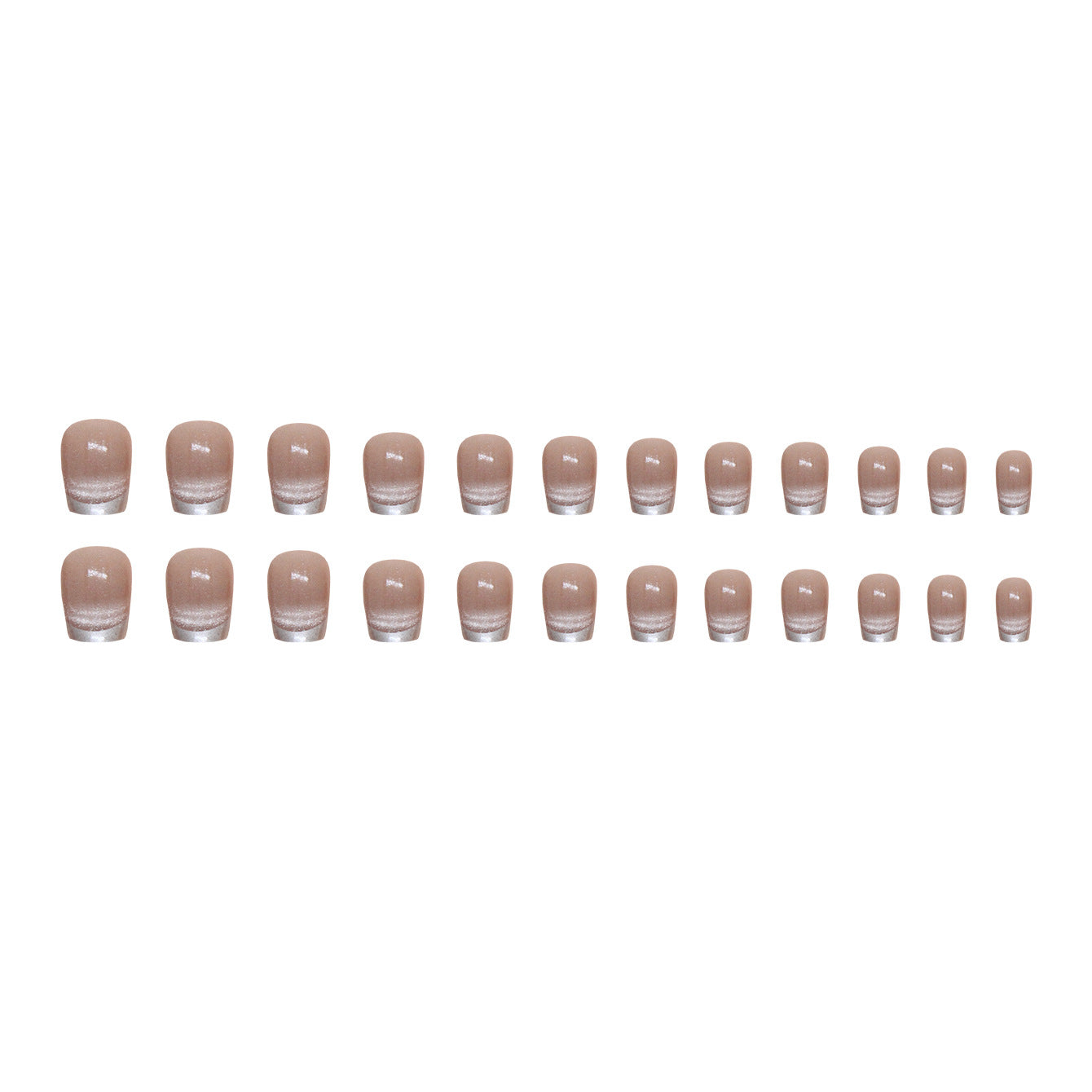 N-123 - Silver Sparkle & Rouge Pink - Press On Nail Set Of 24 - Free 24 Pcs Sticker Sheet Included