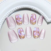 N-129 - Diamond Pink - Press On Nail Set Of 24 - Free 24 Pcs Sticker Sheet Included