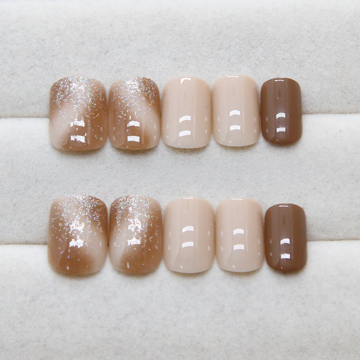 N-119 - Silver Sparkle &  Chocolate Color - Press On Nail Set Of 24 - Free 24 Pcs Sticker Sheet Included