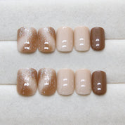N-119 - Silver Sparkle &  Chocolate Color - Press On Nail Set Of 24 - Free 24 Pcs Sticker Sheet Included