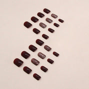 N-115 - Glittery Maroon  - Press On Nail Set Of 24 - Free 24 Pcs Sticker Sheet Included