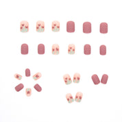 N-130 - Morandi Pink &Flowers - Press On Nail Set - Free 24 Pcs Sticker Sheet Included   Of 24