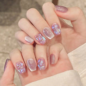 N-129 - Diamond Pink - Press On Nail Set Of 24 - Free 24 Pcs Sticker Sheet Included