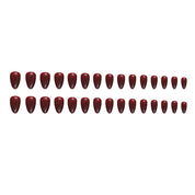 N-137 - Dark Maroon - Press On Nail Set Of 24 - Free 24 Pcs Sticker Sheet Included