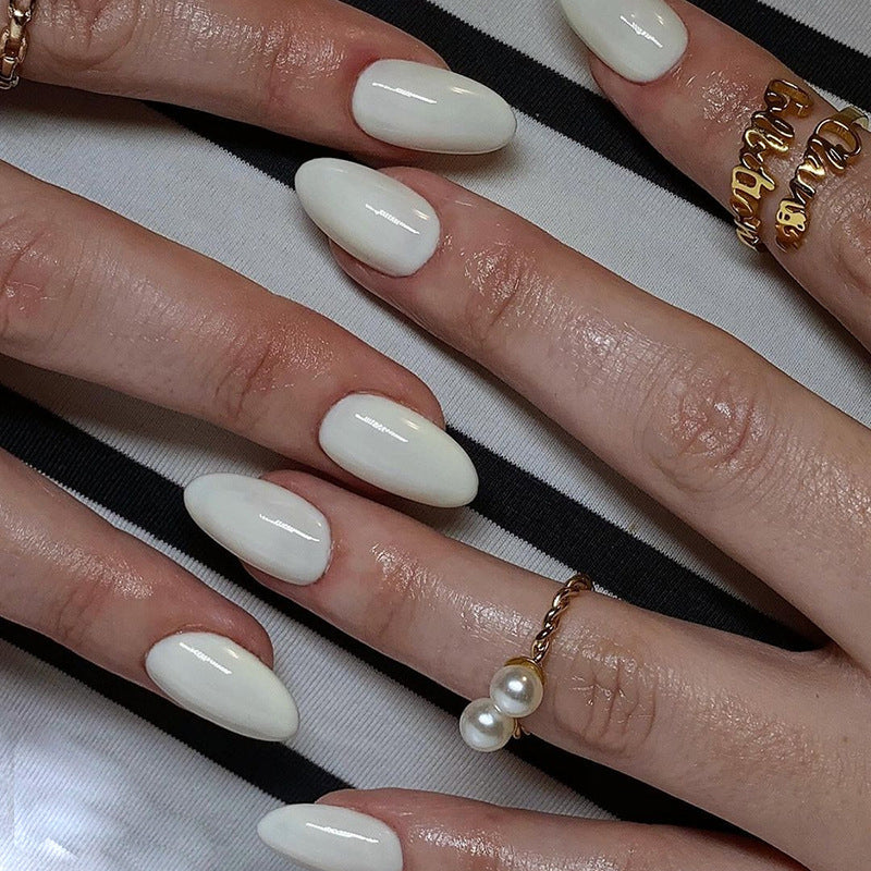 N-103 - Off White  - Press On Nail Set Of 24 - Free 24 Pcs Sticker Sheet Included