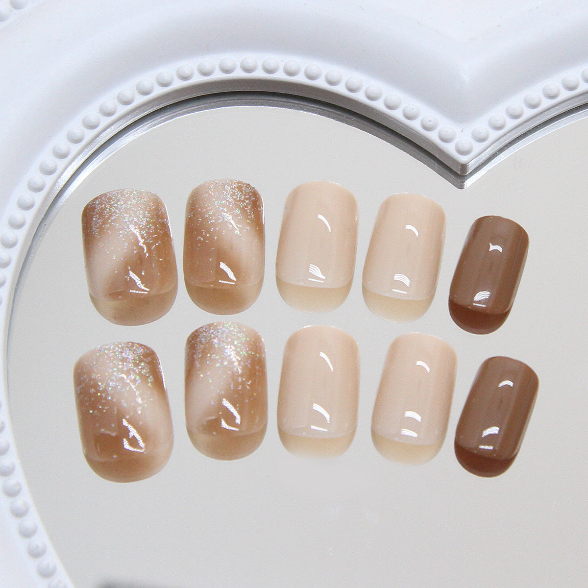N-119 - Silver Sparkle &  Chocolate Color - Press On Nail Set Of 24 - Free 24 Pcs Sticker Sheet Included