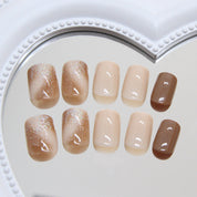 N-119 - Silver Sparkle &  Chocolate Color - Press On Nail Set Of 24 - Free 24 Pcs Sticker Sheet Included