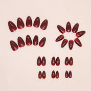 N-137 - Dark Maroon - Press On Nail Set Of 24 - Free 24 Pcs Sticker Sheet Included