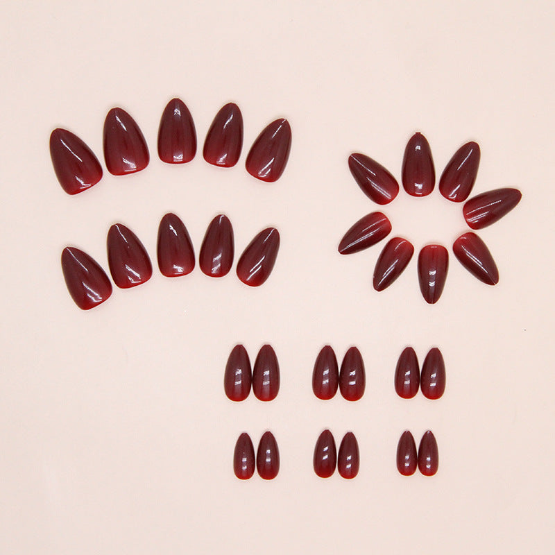 N-137 - Dark Maroon - Press On Nail Set Of 24 - Free 24 Pcs Sticker Sheet Included