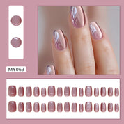 N-106- Shiny  Rose Pink - Press On Nail Set Of 24 - Free 24 Pcs Sticker Sheet Included
