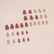 N-126 - Florals & Primrose Pink - Press On Nail Set Of 24 - Free 24 Pcs Sticker Sheet Included