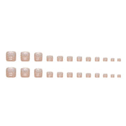 N-131 - Silver Sparkle & Pink - Toenail Set Of 24 - Free 24 Pcs Sticker Sheet Included