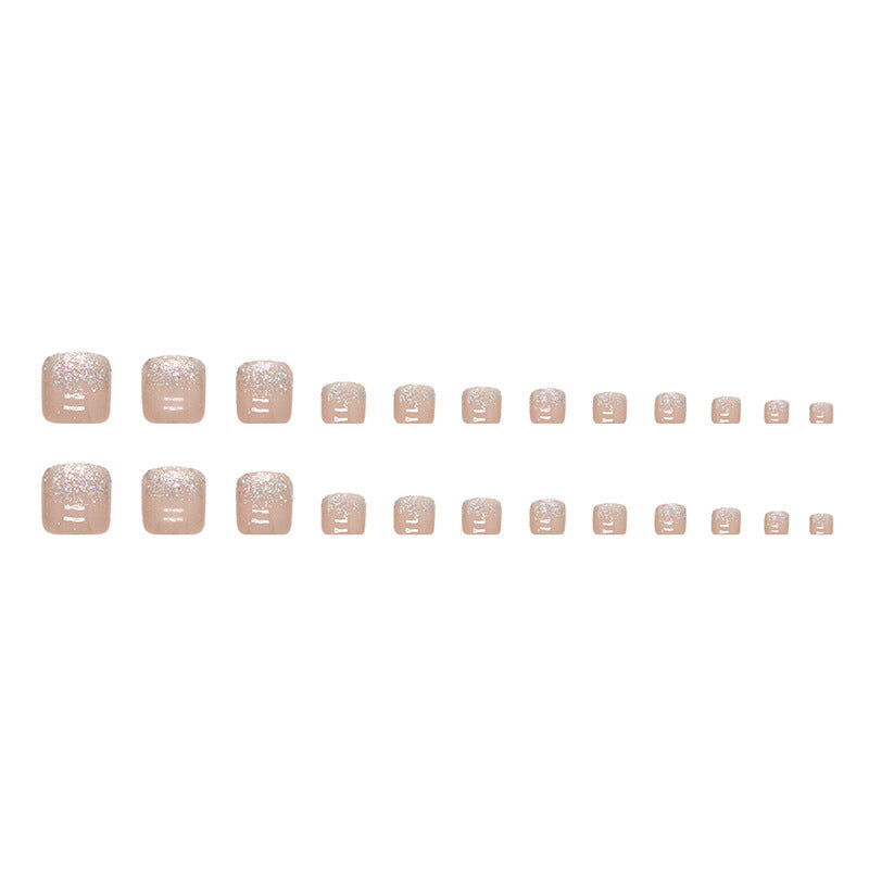 N-131 - Silver Sparkle & Pink - Toenail Set Of 24 - Free 24 Pcs Sticker Sheet Included