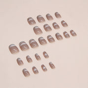 N-123 - Silver Sparkle & Rouge Pink - Press On Nail Set Of 24 - Free 24 Pcs Sticker Sheet Included