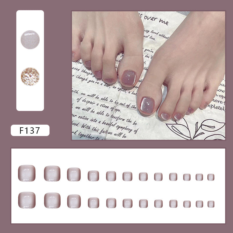 N-139 - Shiny Macaron Pink - Toenail Set Of 24 - Free 24 Pcs Sticker Sheet Included