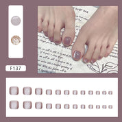 N-139 - Shiny Macaron Pink - Toenail Set Of 24 - Free 24 Pcs Sticker Sheet Included