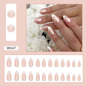 N-138 - Pink & White - Press On Nail Set Of 24 - Free 24 Pcs Sticker Sheet Included