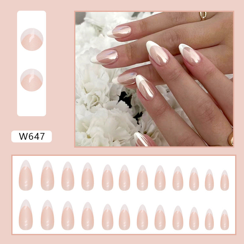 N-138 - Pink & White - Press On Nail Set Of 24 - Free 24 Pcs Sticker Sheet Included