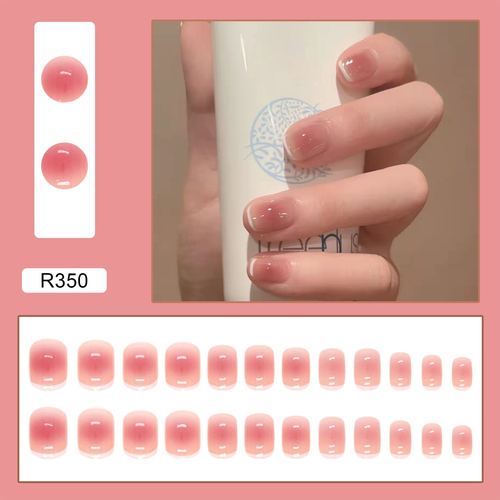 N-135 - Shiny Rose Pink - Press On Nail Set Of 24 - Free 24 Pcs Sticker Sheet Included