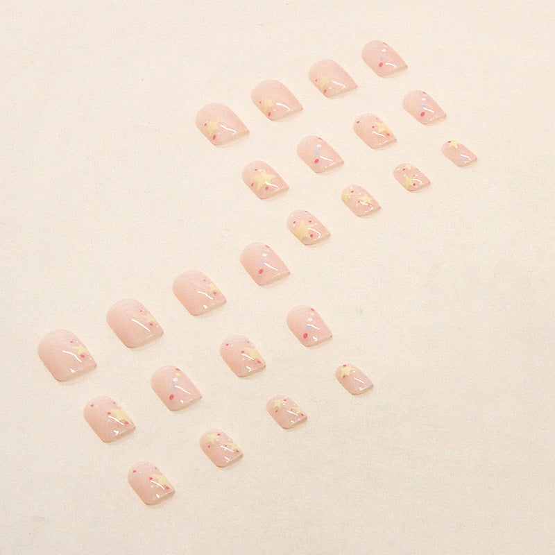 N-122 - Sparkle Stars Pink - Press On Nail Set Of 24 - Free 24 Pcs Sticker Sheet Included