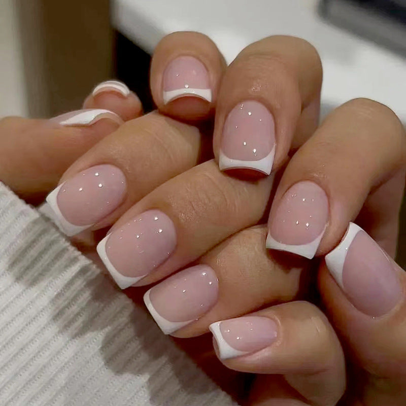 N-132 - Soft Pink & White k - Press On Nail Set Of 24 - Free 24 Pcs Sticker Sheet Included