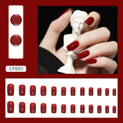 N-128 - Deep maroon   - Press On Nail Set Of 24 - Free 24 Pcs Sticker Sheet Included
