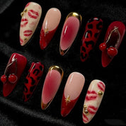 N-387 -  Rouge Obsession - Press On Nail Set Of 30 - Free 24 Pcs Sticker Sheet Included