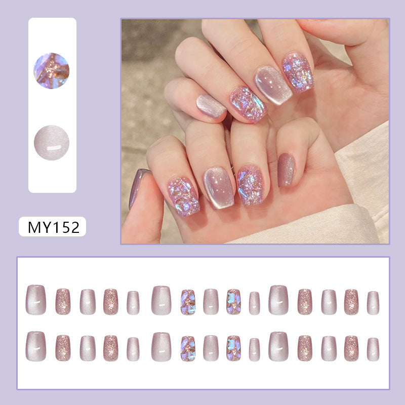 N-129 - Diamond Pink - Press On Nail Set Of 24 - Free 24 Pcs Sticker Sheet Included