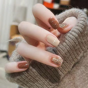 N-119 - Silver Sparkle &  Chocolate Color - Press On Nail Set Of 24 - Free 24 Pcs Sticker Sheet Included