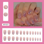 N-116 - Sparkle Pink - Press On Nail Set Of 24 - Free 24 Pcs Sticker Sheet Included