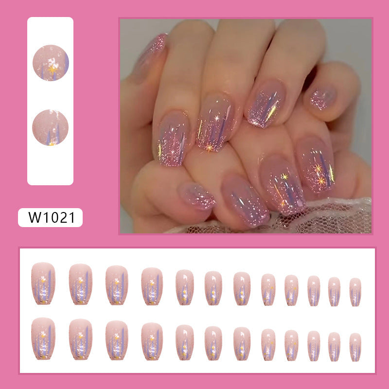 N-116 - Sparkle Pink - Press On Nail Set Of 24 - Free 24 Pcs Sticker Sheet Included