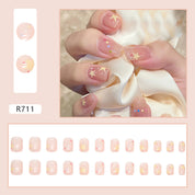 N-122 - Sparkle Stars Pink - Press On Nail Set Of 24 - Free 24 Pcs Sticker Sheet Included