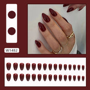 N-137 - Dark Maroon - Press On Nail Set Of 24 - Free 24 Pcs Sticker Sheet Included