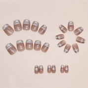 N-123 - Silver Sparkle & Rouge Pink - Press On Nail Set Of 24 - Free 24 Pcs Sticker Sheet Included