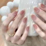 N-141 - Salmon Pink - Press On Nail Set Of 24 - Free 24 Pcs Sticker Sheet Included