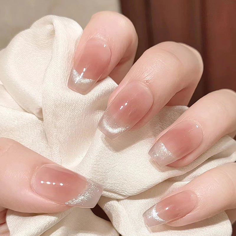 N-146 - Shiny White Salmon Pink Shade - Press On Nail Set Of 24 - Free 24 Pcs Sticker Sheet Included