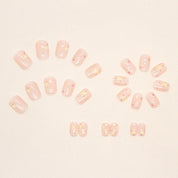 N-122 - Sparkle Stars Pink - Press On Nail Set Of 24 - Free 24 Pcs Sticker Sheet Included