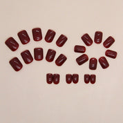 N-113 - Maroon - Press On Nail Set Of 24 - Free 24 Pcs Sticker Sheet Included