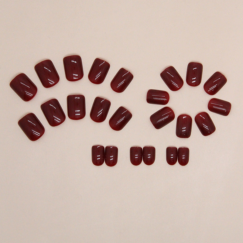 N-113 - Maroon - Press On Nail Set Of 24 - Free 24 Pcs Sticker Sheet Included