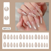 N-136 - Shiny Pink Long - Press On Nail Set Of 24 - Free 24 Pcs Sticker Sheet Included