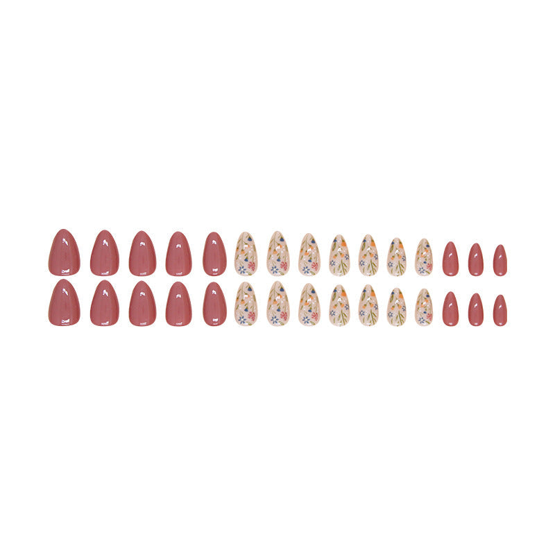N-126 - Florals & Primrose Pink - Press On Nail Set Of 24 - Free 24 Pcs Sticker Sheet Included