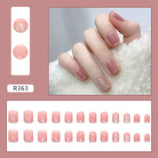 N-118 - Silver Sparkle &  Pink - Press On Nail Set Of 24 - Free 24 Pcs Sticker Sheet Included