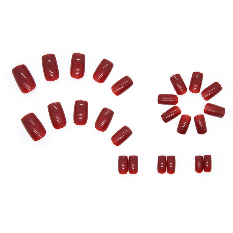 N-128 - Deep maroon   - Press On Nail Set Of 24 - Free 24 Pcs Sticker Sheet Included