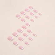 N-132 - Soft Pink & White k - Press On Nail Set Of 24 - Free 24 Pcs Sticker Sheet Included