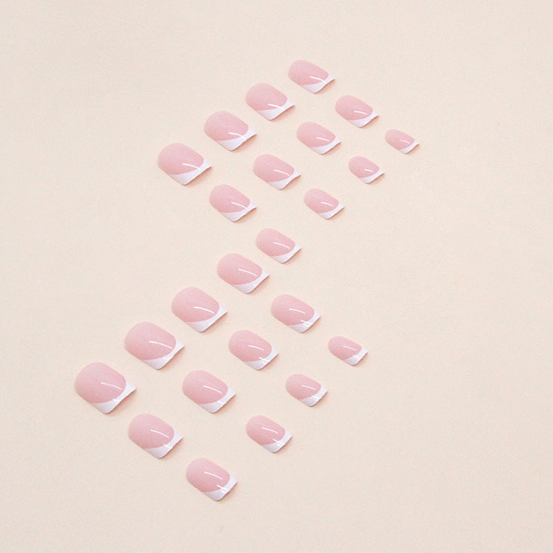 N-132 - Soft Pink & White k - Press On Nail Set Of 24 - Free 24 Pcs Sticker Sheet Included