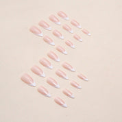 N-138 - Pink & White - Press On Nail Set Of 24 - Free 24 Pcs Sticker Sheet Included