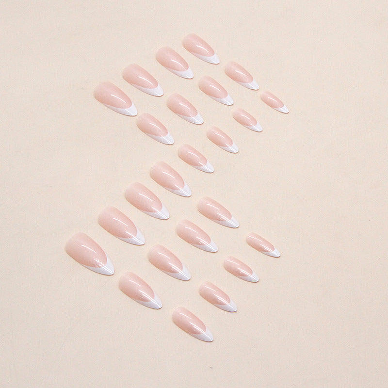 N-138 - Pink & White - Press On Nail Set Of 24 - Free 24 Pcs Sticker Sheet Included