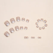 N-131 - Silver Sparkle & Pink - Toenail Set Of 24 - Free 24 Pcs Sticker Sheet Included
