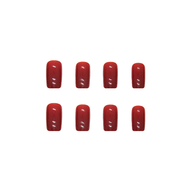 N-128 - Deep maroon   - Press On Nail Set Of 24 - Free 24 Pcs Sticker Sheet Included